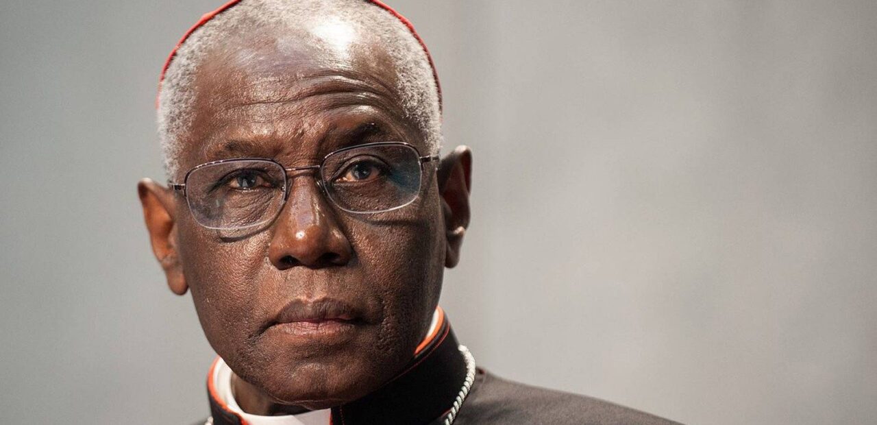Cardinale Robert Sarah durante la conferenza al Parlamento europeo