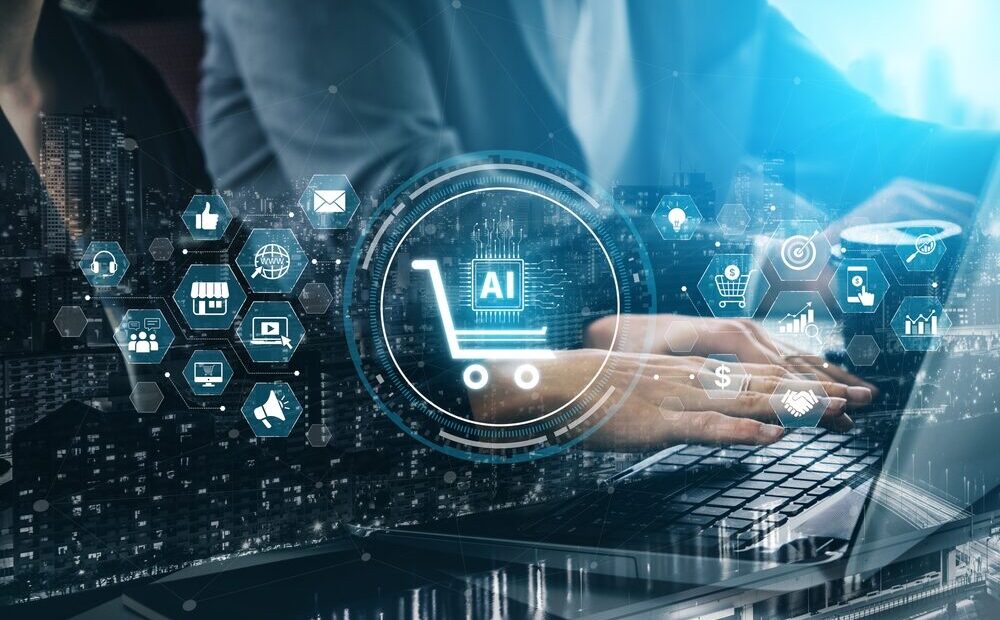 Illustrazione dell'e-commerce e intelligenza artificiale